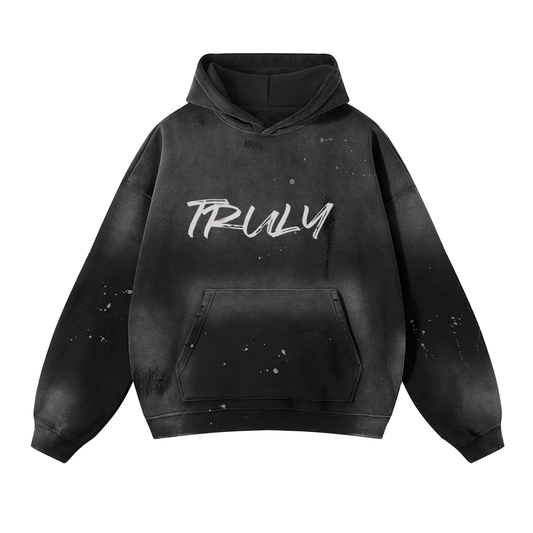 Vintage Wash Frayed Fleece Hoodie - 360 GSM